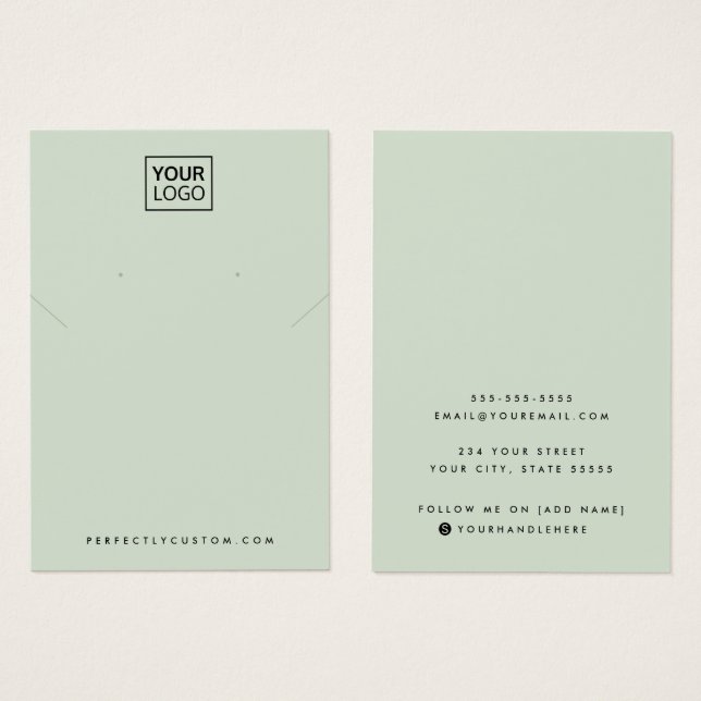 Sage green add logo necklace earring display card (Front & Back)