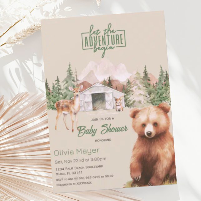 Sage Green Adventure Awaits Mountains Baby Shower Invitation (Creator Uploaded)