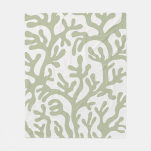 Sage Green Aesthetic Liquid Organic Shapes Pattern Fleece Blanket