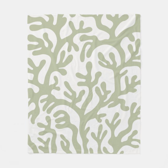 Sage Green Aesthetic Liquid Organic Shapes Pattern Fleece Blanket (Front)