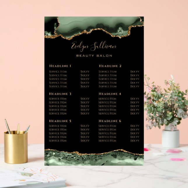 Sage Green Agate Price List Acrylic Sign (Wedding)