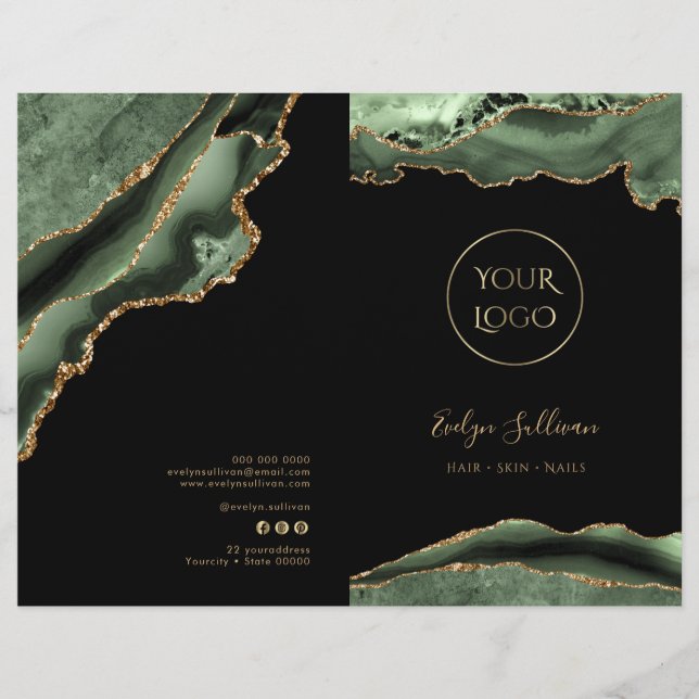 sage green agate service menu brochure (Front)