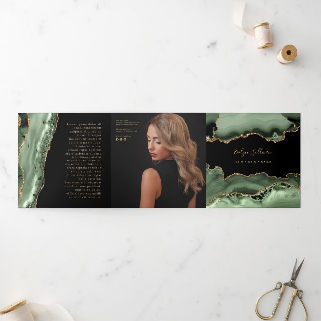 Sage green agate trifold brochure (Outside)