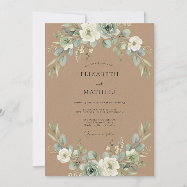 Sage Green Airy Botanical Wedding Invitation (Front)
