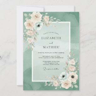 Sage Green Airy Romantic Wedding Invitation