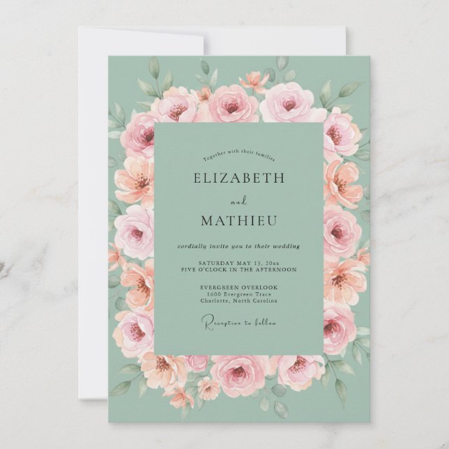 Sage Green Airy Spring Wedding Invitation (Front)