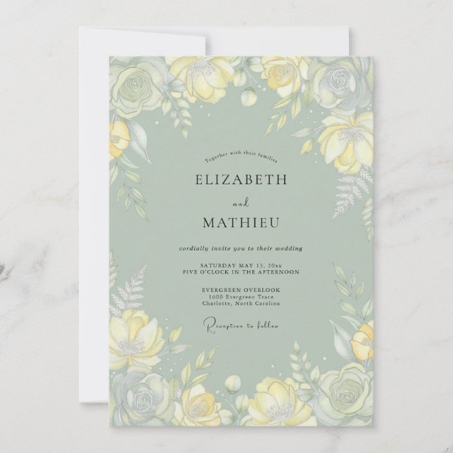 Sage Green Airy Springtime Wedding Invitation (Front)