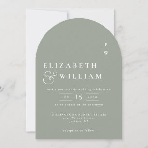 Sage Green All In One Modern Monogram Wedding Arch Invitation