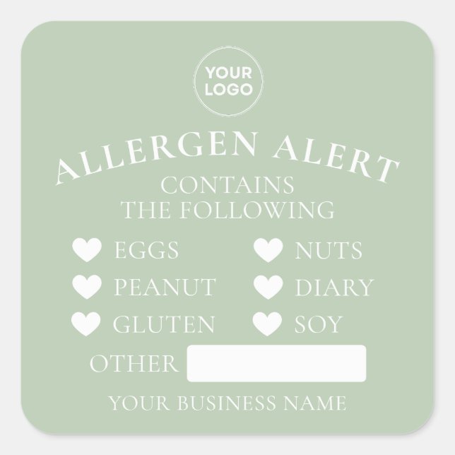 Sage Green Allergy Alert Bakery Cake Food Sticker (Front)