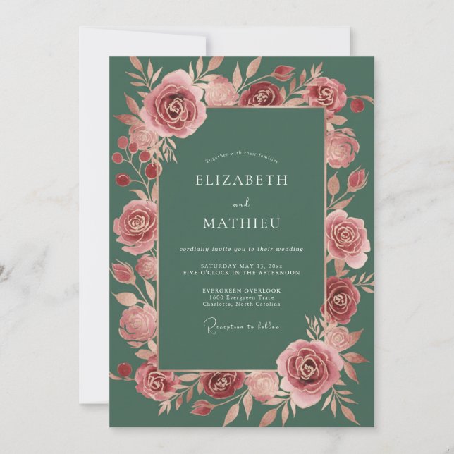 Sage Green Alluring Floral Wedding Invitation (Front)