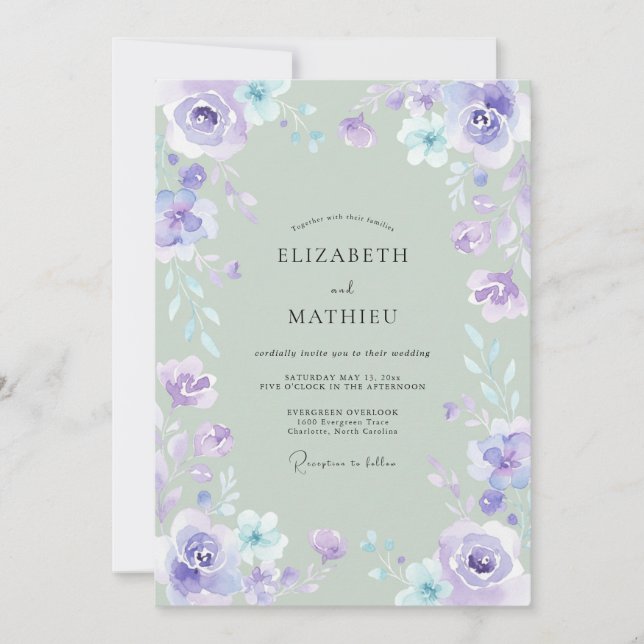 Sage Green Alluring Watercolor Wedding Invitation (Front)