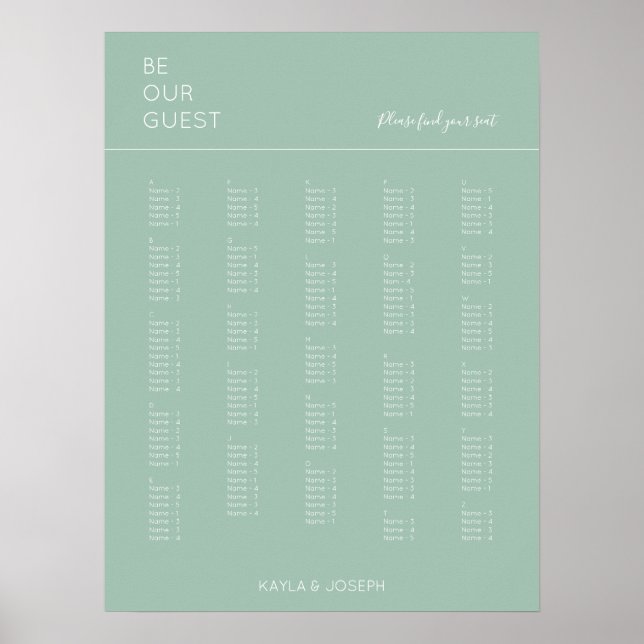 Sage Green Alphabetical Wedding Seating Chart (Front)