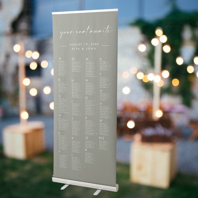 Sage Green Alphabetical Wedding Seating Chart Retractable Banner (Creator Uploaded)
