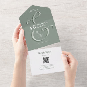 Sage Green Ampersand Photo Wedding All In One Invitation