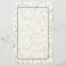 Sage Green and Apricot Wildflower Watercolor