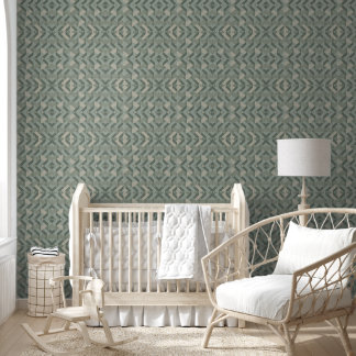 Sage Green and Beige Interlocking Geometric Wallpaper