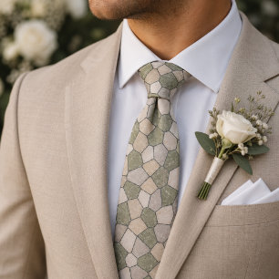 Sage Green and Beige Marble Stone Mosaic Tie