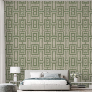 Sage Green and Beige MCM Modern Print Wallpaper