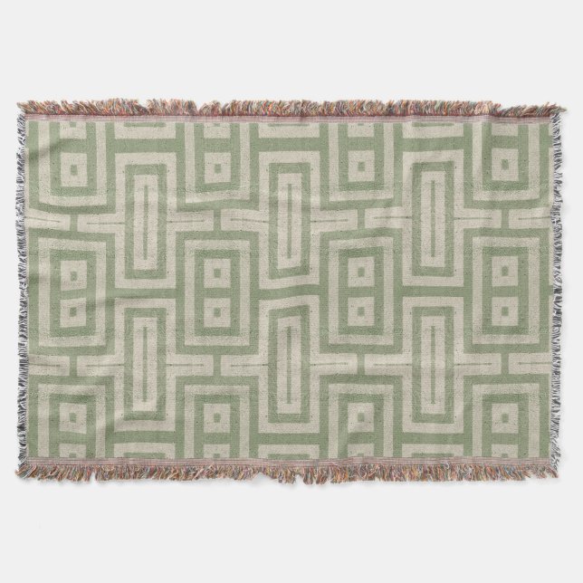 Sage Green and Beige Modern Print  Throw Blanket (Front)