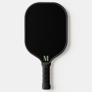 Sage Green and Black Modern Monogram Pickleball Paddle