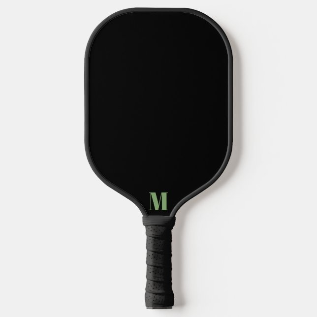 Sage Green and Black Modern Monogram Pickleball Paddle (Front)