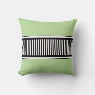 Sage Green and Black Polka Dot Lines Abstract Cushion