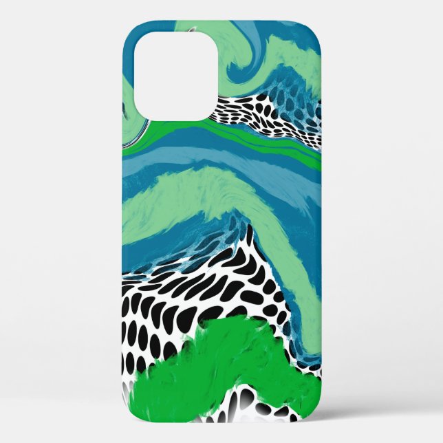 Sage Green and Blue, Black and White Dots Abstract Case-Mate iPhone Case (Back)
