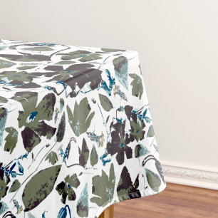 Sage Green and Blue Watercolor Floral Pattern Tablecloth
