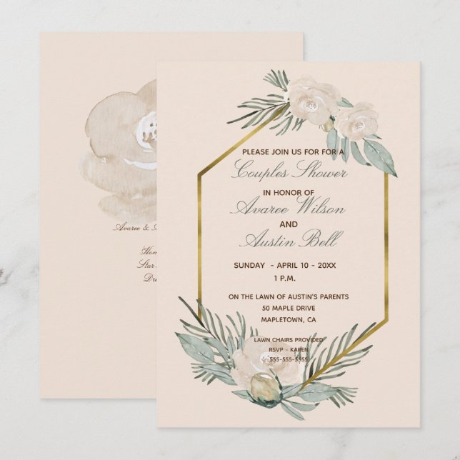 Sage Green and Blush Couples Wedding Shower Invitation (Front/Back)
