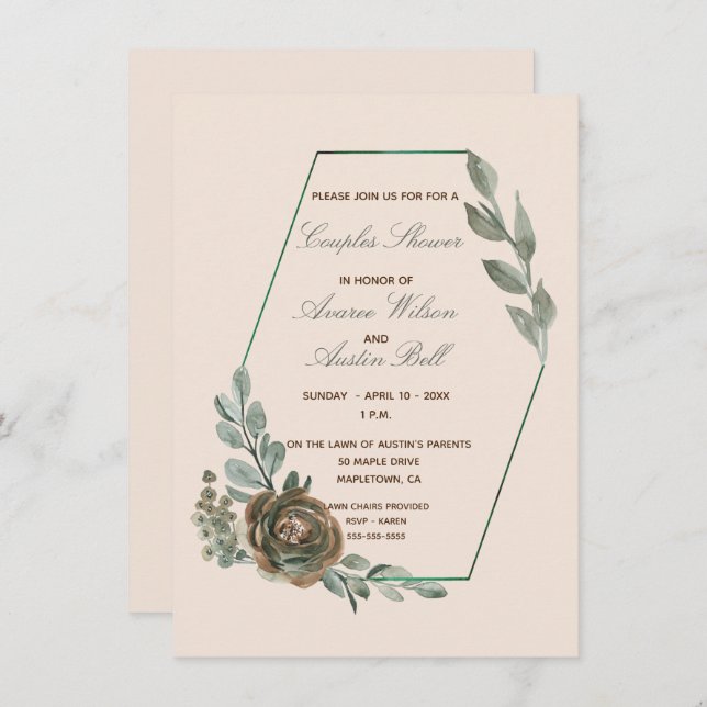 Sage Green and Blush Couples Wedding Shower Invitation (Front/Back)