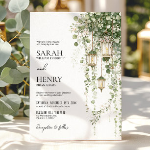 Sage Green and Blush Eucalyptus Lantern Wedding Invitation