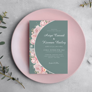Sage Green and Blush Floral Wedding Invitation