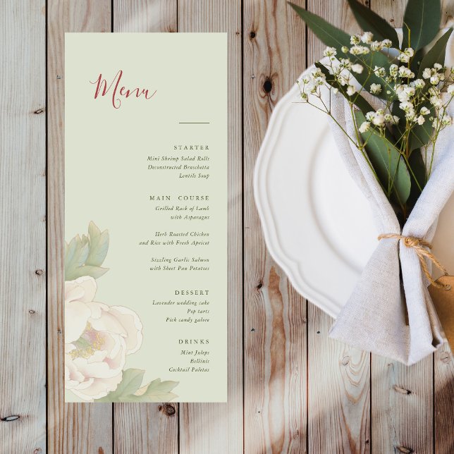 Sage Green and Blush Floral Wedding Menu (Creator Uploaded)