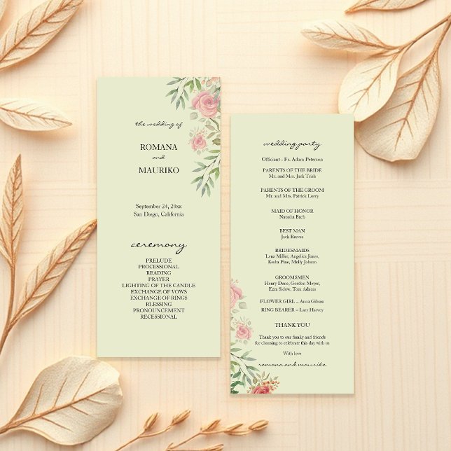 Sage Green And Blush Watercolor Roses Programme (Creator Uploaded)