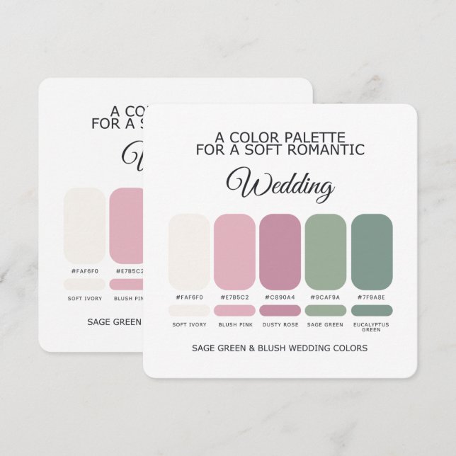 Sage Green and Blush Wedding Colour Palette Card (Front/Back)
