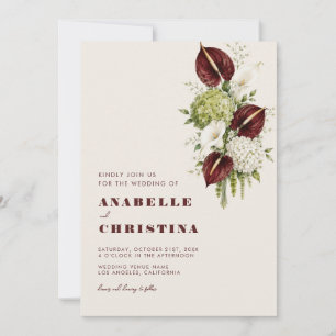 Sage Green and Burgundy Floral Garden Wedding Invitation