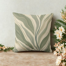 Sage Green and Cream Abstract Leaves Pattern