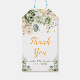 Sage Green and Cream Floral Birthday Party Gift Tags