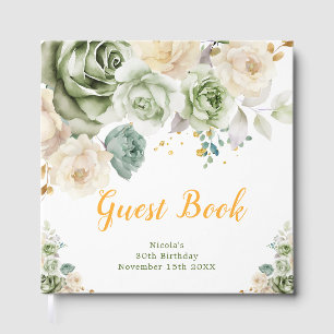 Sage Green and Cream Floral Birthday Party Guest Book