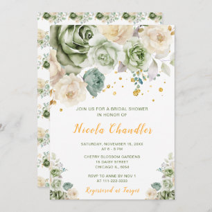 Sage Green and Cream Floral Bridal Shower Invitation