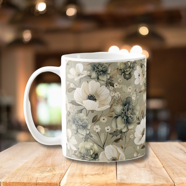 Sage Green And Cream Floral Coffee Mug (Creator Uploaded)