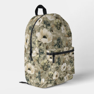 Sage Green And Cream Floral Printed Backpack