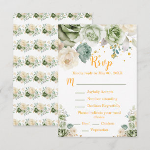 Sage Green and Cream Floral Sweet Sixteen RSVP Card