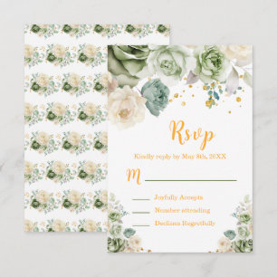 Sage Green and Cream Floral Sweet Sixteen RSVP Card