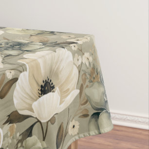 Sage Green And Cream Floral Tablecloth