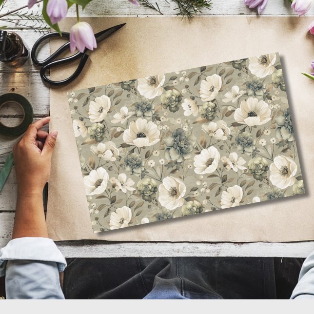 Sage Green And Cream Floral Tissue Paper (Creator Uploaded)
