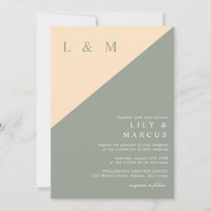 Sage Green And Cream Monogram All In One Wedding Invitation