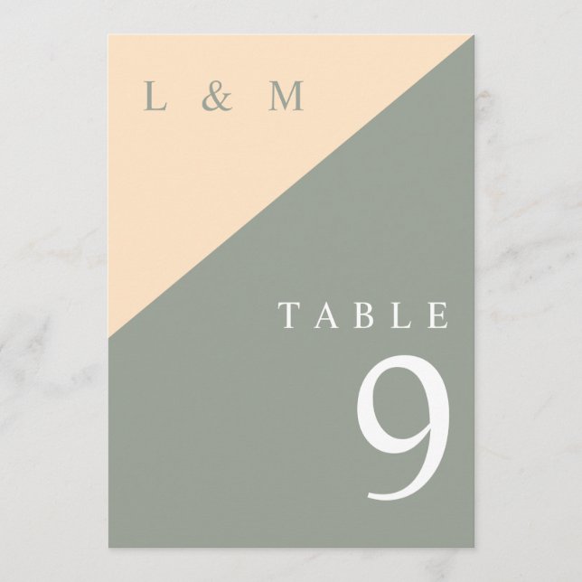 Sage Green And Cream Monogram Wedding Table Number (Front)