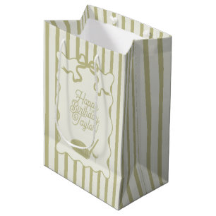 Sage Green and Cream Stripes Golf Personalised Medium Gift Bag