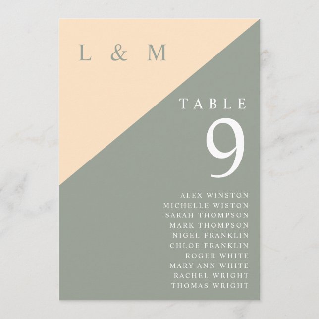Sage Green And Cream Table Number Seating Chart (Front)